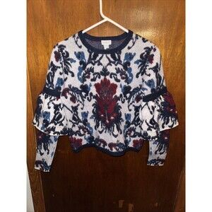 Club Monaco Women’s Light Gray Floral Cropped Sweater Size Small